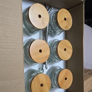 Glass Jars with Bamboo Lids and Metal Straws